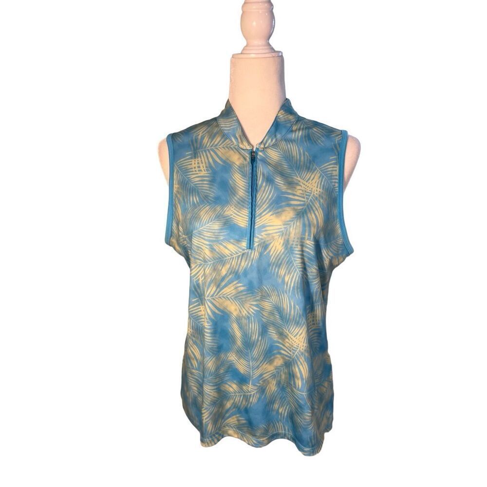 18 Birdies green and blue tropical print sleeveless golf shirt - M